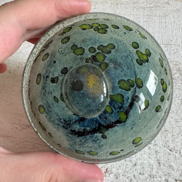 Vintage Aaron Slater Flat Art Glass Bubble and Colourful Paper Weight - Picture 1 of 11